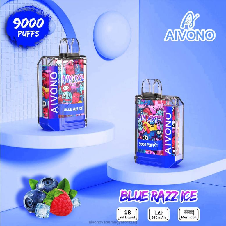 Aivono Puffs - Aivono AIM XXL 9000 szájmatrica átlátszó kék razz jég 86R0254