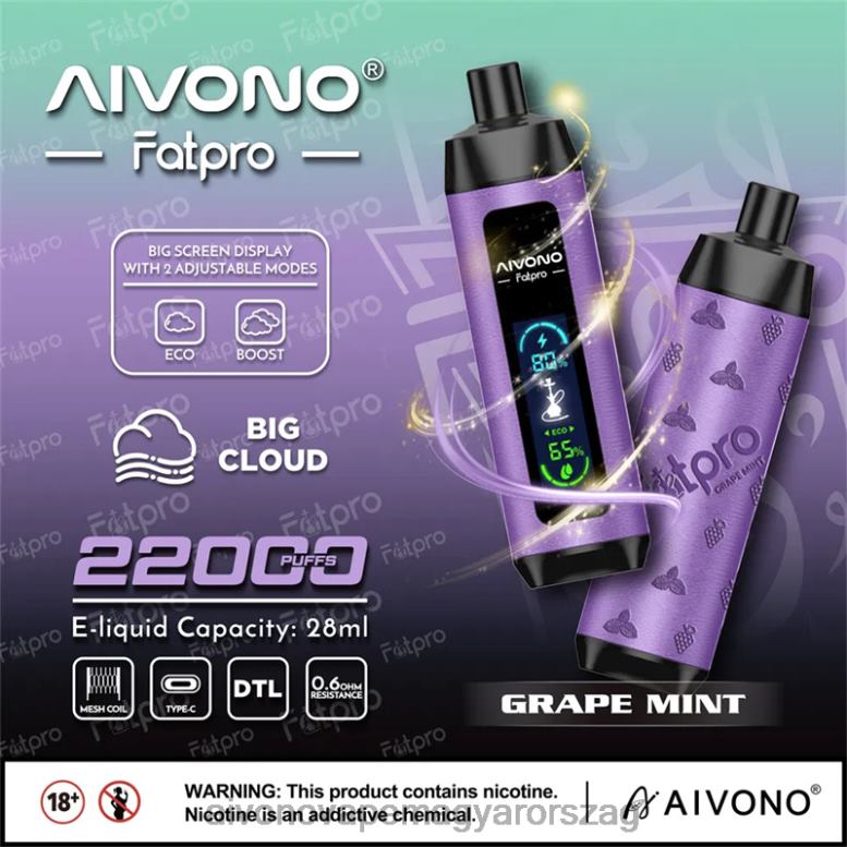 Aivono Vape - Aivono Fatpro 22000 szőlő menta 86R022