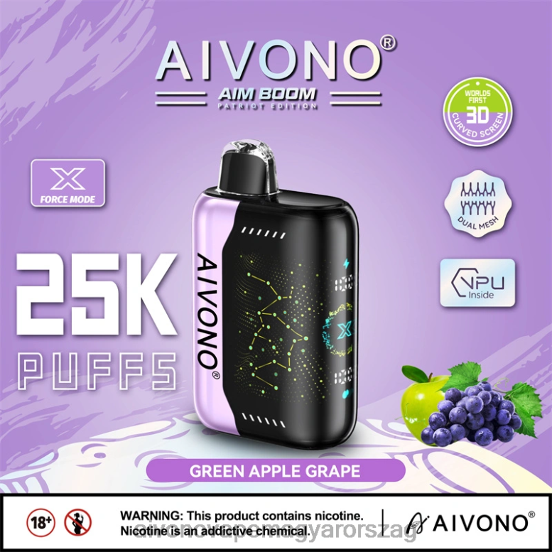 Aivono Vape Magyarorszag - Aivono AIM BOOM 25000 zöld alma szőlő 86R02346