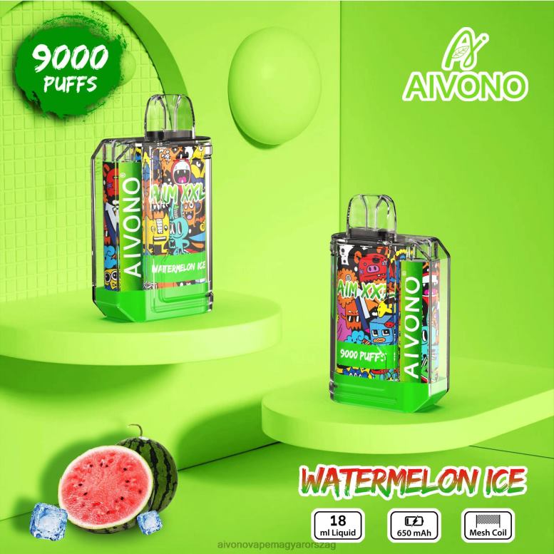 Aivono Puffs - Aivono AIM XXL 9000 szájmatrica átlátszó görögdinnye jég 86R0248
