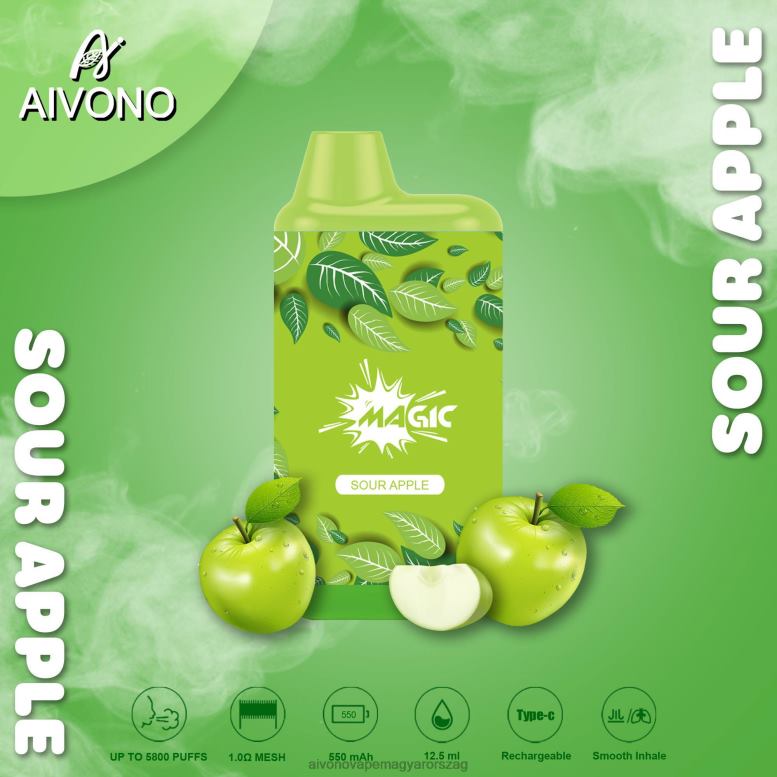 Aivono Puffs - Aivono AIM MAGIC 5800-as szájdobozos cigaretta savanyú alma 86R0287